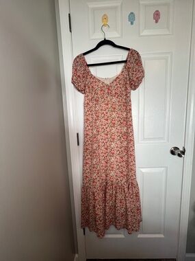 Urban Outfitters Cream Maxi Dress with Red Floral Print
